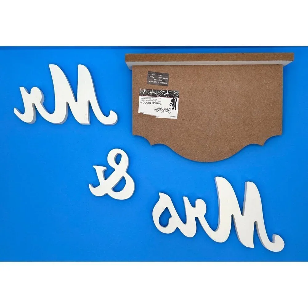 WEDDING BRIDAL MR & MRS FAMILY HEAVEN WOOD SIGNS TABLE DECOR LOT